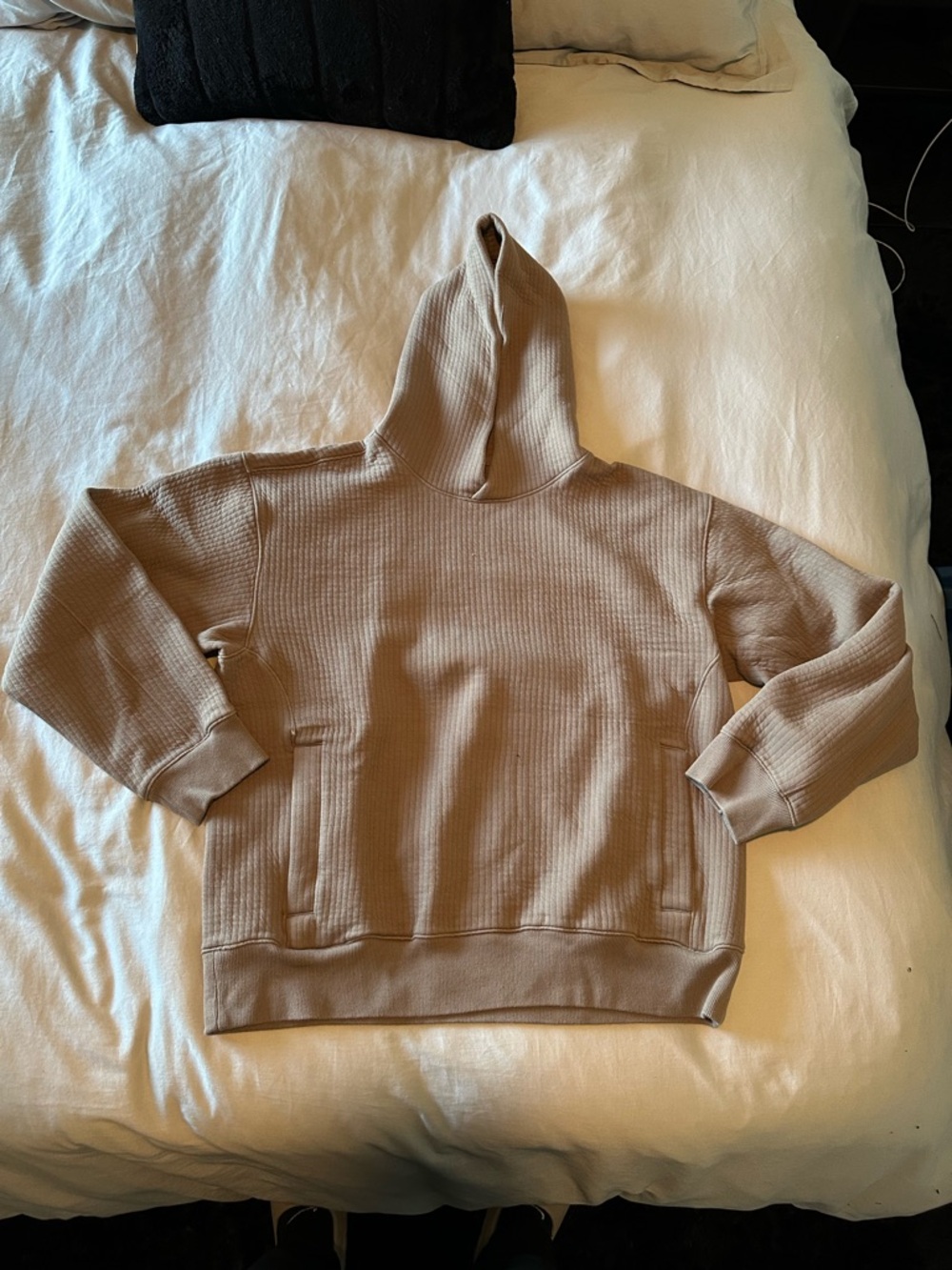 Mens Abercrombie & Fitch YPB Textured Ribbed Hoodie Sweatshirt Taupe Grey Size L